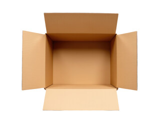 A simple, empty cardboard box on a white background