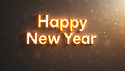Golden Happy New Year text on dark background with sparkling lights