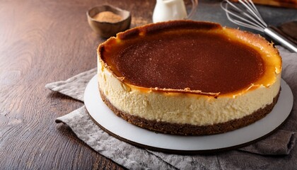 Naklejka premium Homemade San Sebastian Basque Cheesecake With Cream Cheese