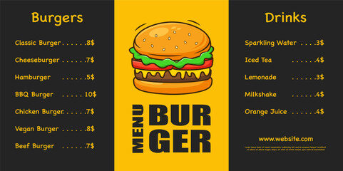 Burger menu template. Burger bar. Vector