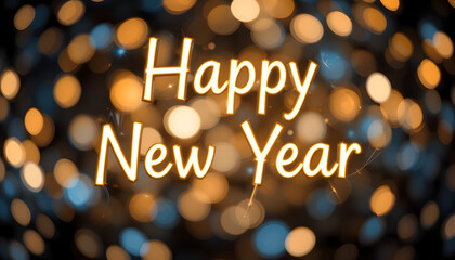 Happy New Year celebration with sparkling golden lights background