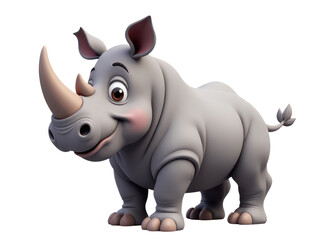 Fototapeta premium A colorful cartoon rhino standing in front of a plain white background, suitable for children's media and educational purposes