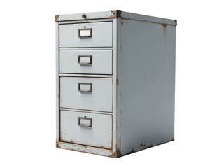 An old metal filing cabinet with five drawers, suitable for vintage or retro-themed designs