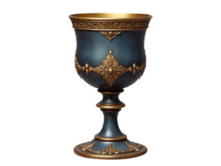 A blue and gold goblet sitting on a table, perfect for still life or interior decoration