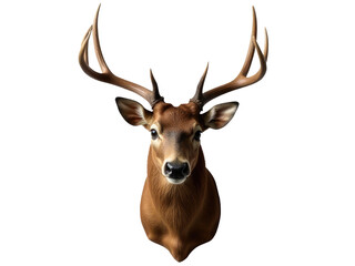 A majestic deer head with impressive antlers on a clean white background