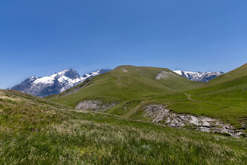 Fototapeta premium Mountain landscape of the Emparis Plateau in the Arves Massif, Hautes-Alpes, France.