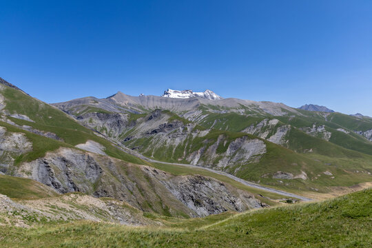 Mountain landscape of the Emparis Plateau in the Arves Massif, Hautes-Alpes, France.