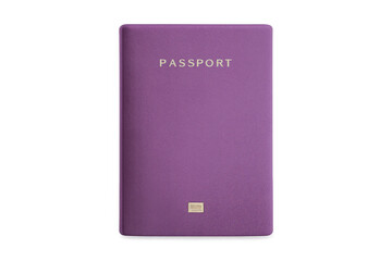 Violet passport displaying the word passport on its cover, representing international travel, official documentation, and global mobility