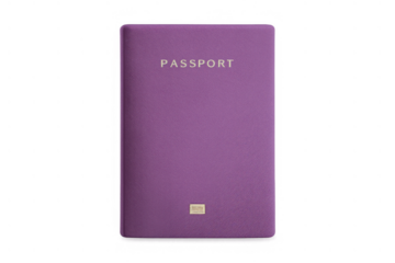 Violet passport displaying the word passport on its cover, representing international travel, official documentation, and global mobility