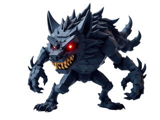 A frightening creature with glowing red eyes and razor-sharp teeth, perfect for horror-themed projects or Halloween decorations