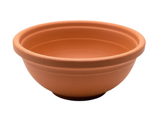 A large ceramic bowl with a brown rim and a rustic appearance