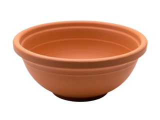 A large ceramic bowl with a brown rim and a rustic appearance