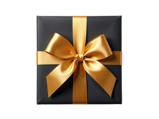 A beautifully wrapped gift box with a golden bow and a mysterious dark background