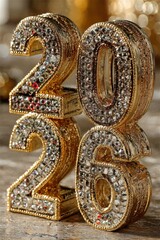 Gold and diamond embellished 2026 numbers for New Year celebration and luxury decor