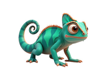 Obraz premium A colorful chameleon lizard posing on a white surface, great for kids' illustrations or design