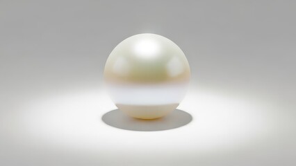 Single luminous white pearl glowing on a soft gray spotlight background