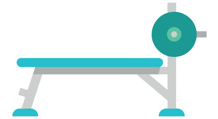 Flat weight bench with barbell rack and weight plate for strength training exercise isolated on transparent background