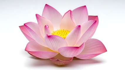 Blooming pink lotus flower close-up, isolated on white background, detailed nature photography, studio environment, top view, purity and tranquility concept