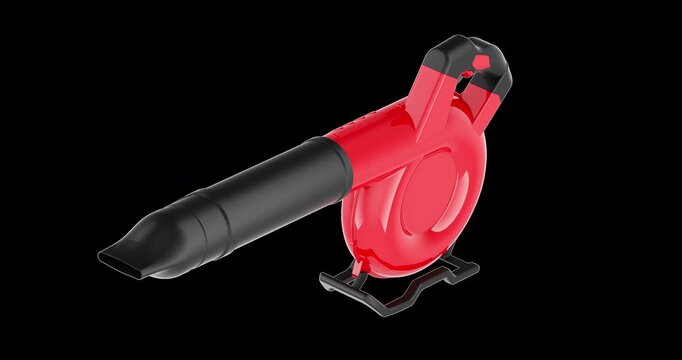 Brushless leaf blower rotation animation seamlessly loopable. 3D rendering isolated on transparent background
