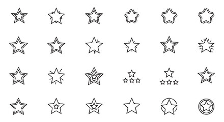 Obraz premium Collection of various handdrawn, sketchy fivepointed star icons and symbols isolated on transparent background