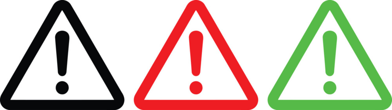 Black red and green warning triangle exclamation mark icons warning, alert, danger