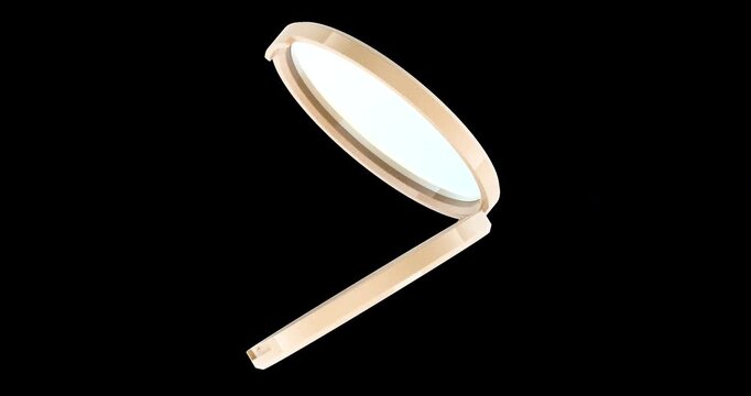 Pink blush compact with mirror rotation animation seamlessly loopable. 3D rendering isolated on transparent background