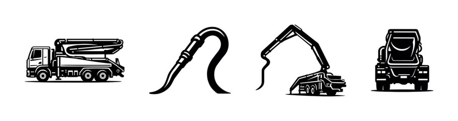 Concrete pumping truck, machinery, construction equipment, flat vector illustration