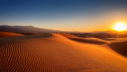 Expansive Desert Dunes Illuminated By The Sunset S Fiery Glow