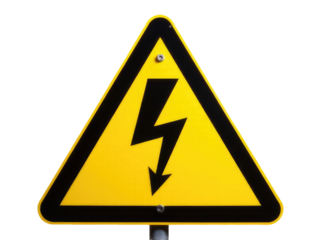 A yellow and black warning sign with a lightning bolt symbol, often used to indicate caution or danger