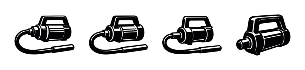 Industrial pump collection, flat vector illustration, machinery, equipment, black and white
