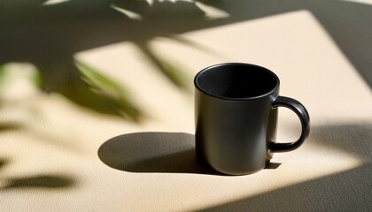 Black Matte Coffee Mug Mockup Shadow Overlay Sunlight