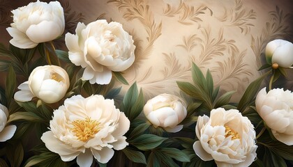 Elegant White Peonies On Vintage Background As Wallpaper Illustation