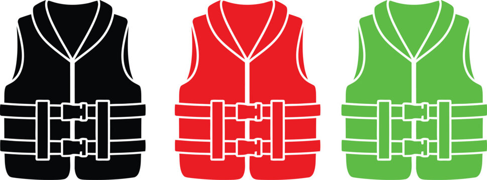 Life Jackets in Black Red and Green Colors life jacket, life vest, safety vest