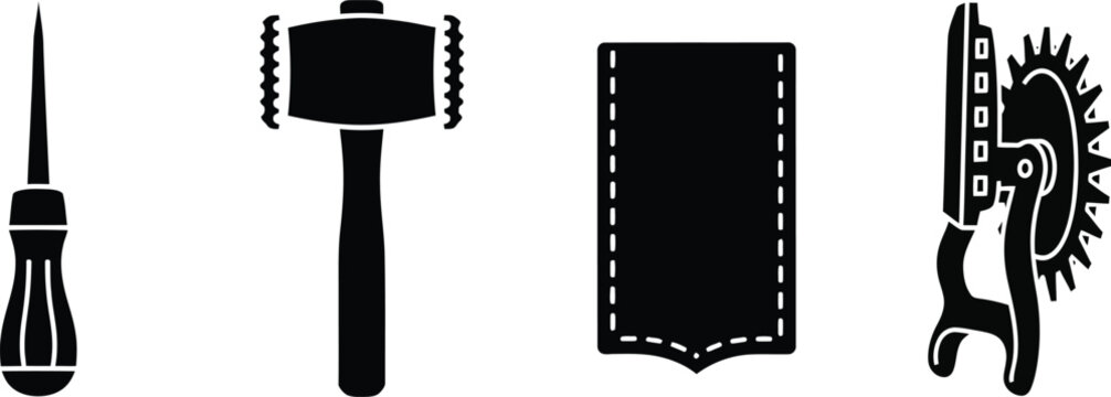 Leatherworking Tools Silhouette Collection With Awl Mallet Stitche and Cutter Keywords
