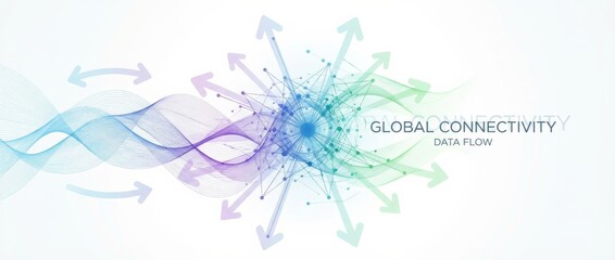 Abstract digital network connections with radiating lines and dots illustrating global data flow, technological communication, and information exchange on a clean white background.