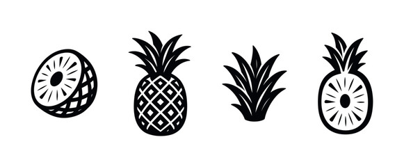 Pineapple collection vector illustration, flat vector style, tropical fruit icons