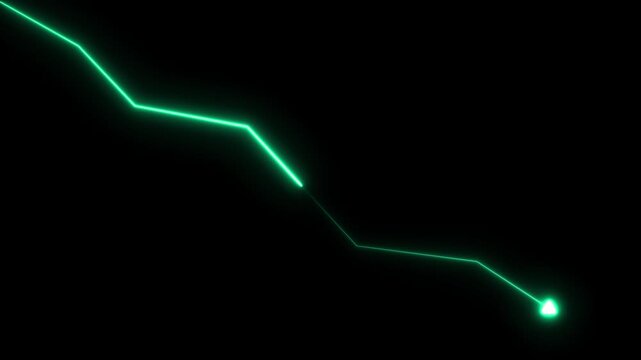 Neon Green Downward Trend Line Graph with Arrow chart .abstract background, perfect for conveying risk, crisis, or poor performance.