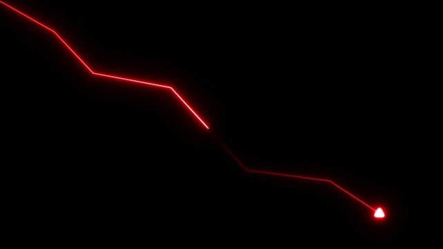 Neon Red Downward Trend Line Graph with Arrow chart. abstract background, perfect for conveying risk, crisis, or poor performance.