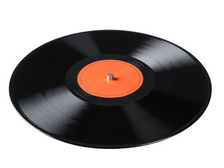 Obraz premium A black vinyl record with an orange disc