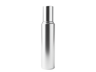 A silver spray bottle placed on a clean white background