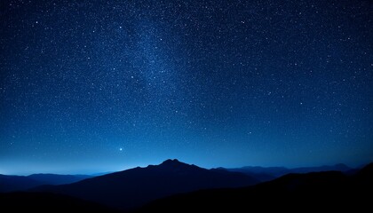 Dark Blue Night Sky Starry Expanse Silhouetted Mountains Mysterious Black Stars