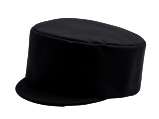 A simple illustration of a black hat sitting on a white background, suitable for use in designs where a bold accent is needed