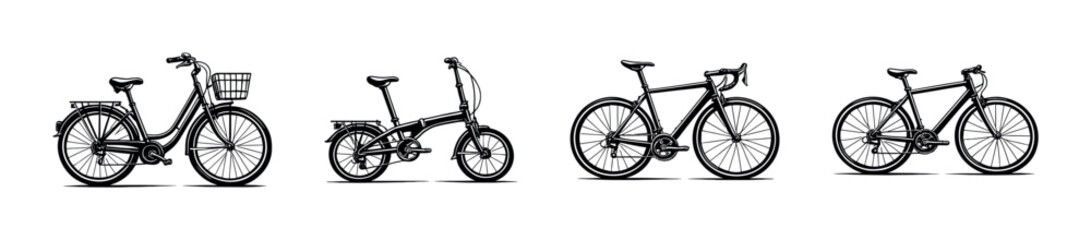 Fototapeta premium Bicycle icons collection, bike flat vector illustration, transportation, vehicle designs