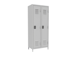 A metal locker with two doors on a plain white background
