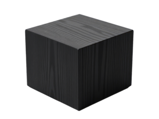 A simple black wooden cube sitting on a clean white background, ready for use in various design and composition scenarios