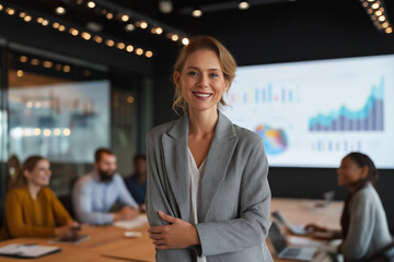 Confident businesswoman leading a successful team meeting