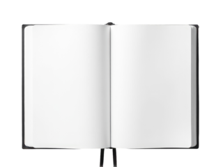 A single open book lying on a clean white surface