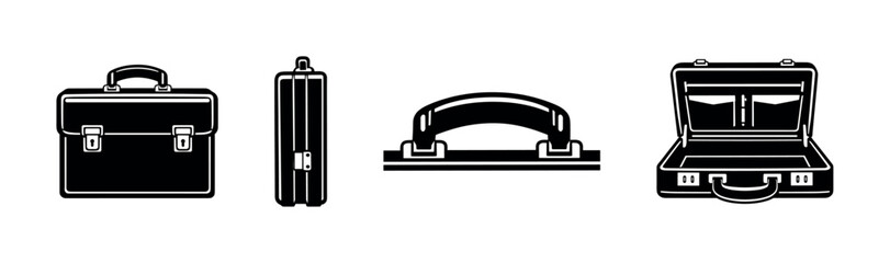 Briefcase icons set, vault, security, lock, safe, flat vector illustration