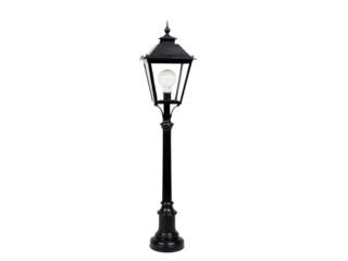 A solitary streetlamp with a working light, suitable for nighttime scenes or urban settings