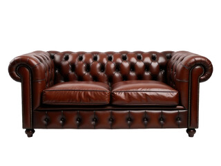 A modern living room with a brown leather couch placed on a clean white floor, perfect for home decor and interior design